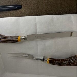 Vtg Englishtown Cutlery Sheffield England 2 Piece Carving Set Bakelite Antler